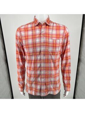 Lanvin Men's Orange/Red/White Plaid Long Sleeve Button-Up Shirt (Size 37/14.5)